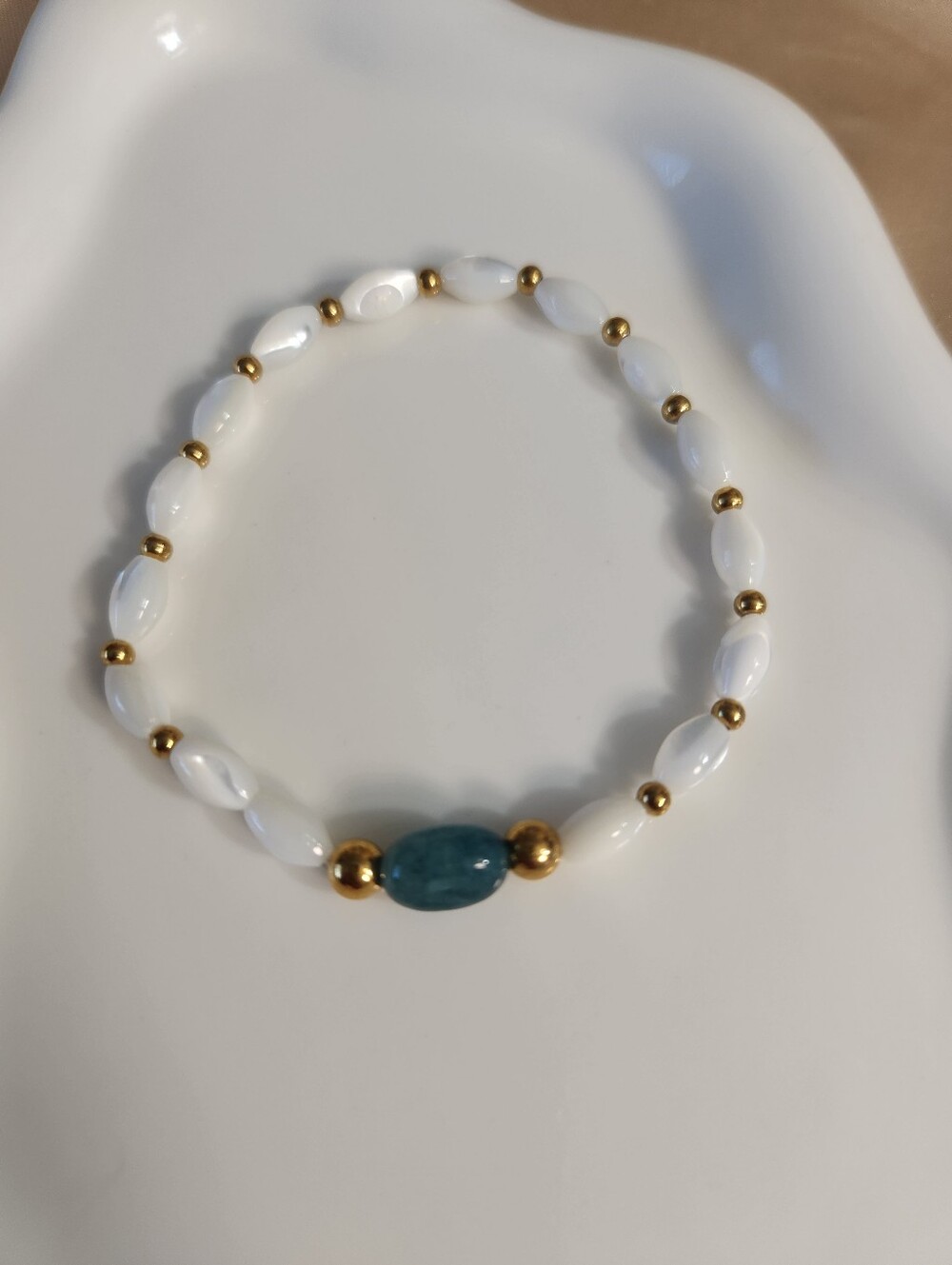 Handmade Mother Of Pearl And Green Tourmaline Beaded Bracelet